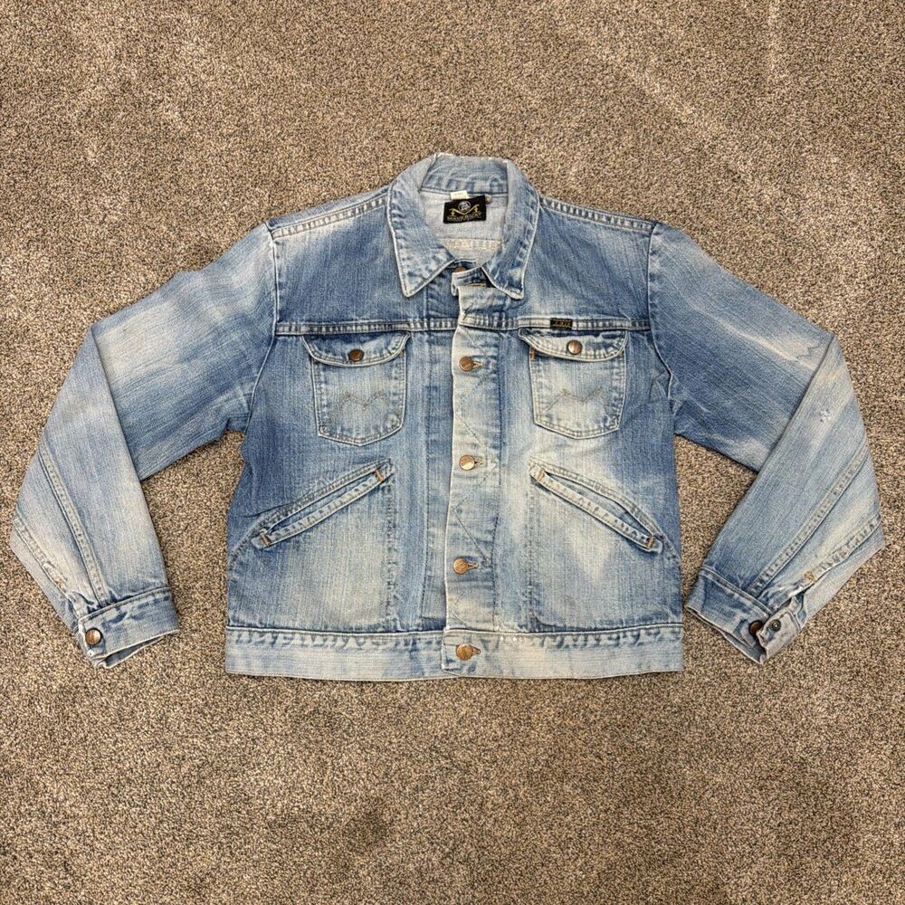 Vintage Maverick USA Blue Bell Denim Trucker Jacket Mens 42 Fades Distressed USA
